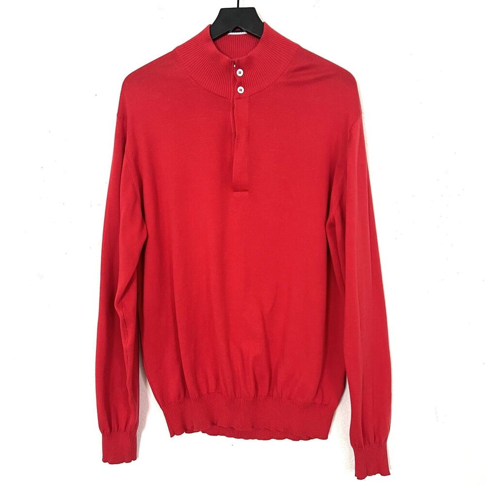 Ermenegildo Zegna Mens Button Mock Neck Sweater Size XL Red